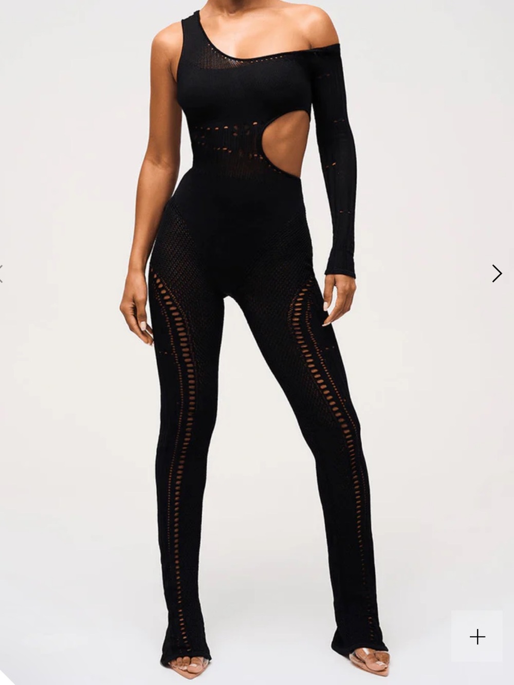 Asymmetric One-Shoulder Black Bodysuit with Cutout